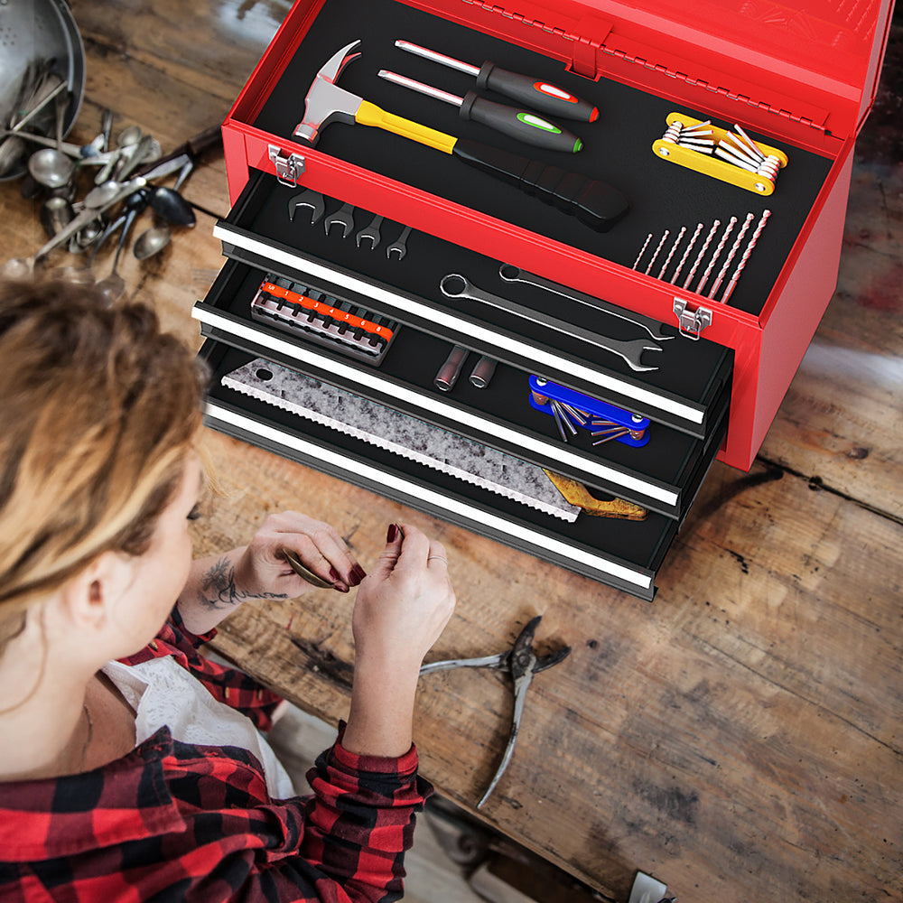Portable Garage Mechanic Tool Cabinet Box with 3 Drawers-Black & Red - Gallery View 1 of 10