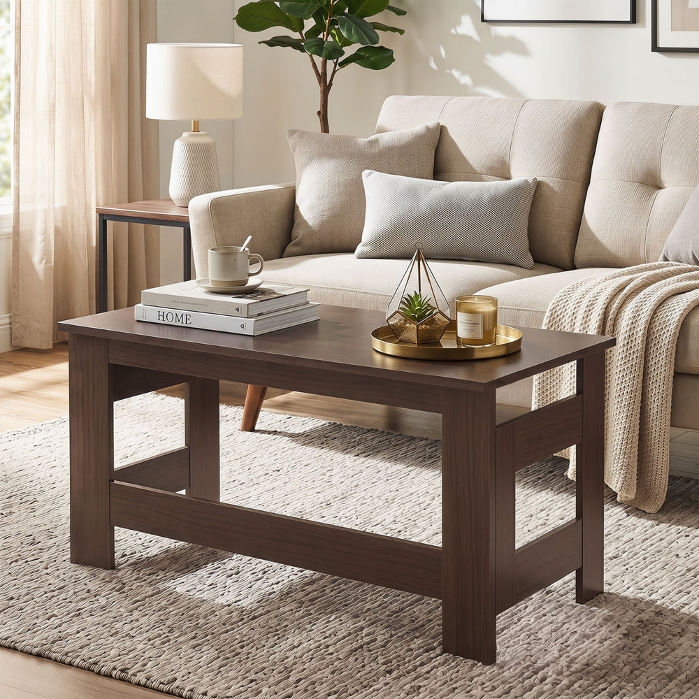 Portable Low Floor Table with Foldable Legs for Living Room-Brown - Gallery View 1 of 10