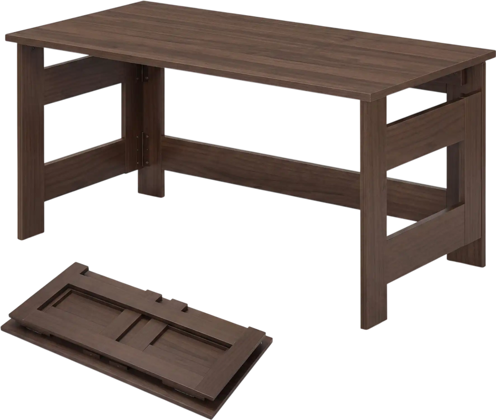 Brown portable low floor table with foldable legs, showcasing a sturdy design for versatile activities in compact.