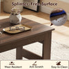 Portable low floor table in brown with foldable legs, featuring a smooth, splinter-free surface for easy cleaning.