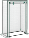 Portable mini greenhouse with roll-up zippered door, heavy-duty metal frame, ideal for small spaces and plant growth.