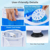 Convenient side handles and power cord holder of the blue portable mini washing machine for easy transport and.