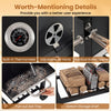 Portable outdoor barbecue grill features a built-in thermometer, adjustable air vents, and pull-out ash tray for easy.