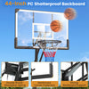 44-inch shatterproof PC backboard basketball hoop with reinforced corners and adjustable height for versatile outdoor play.