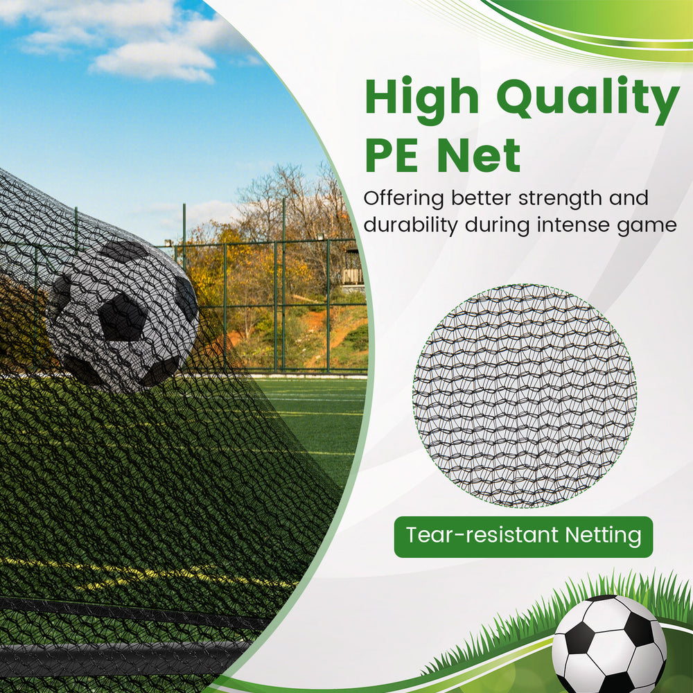 Portable toddler soccer net with heavy-duty metal frame and tear-resistant netting for outdoor training and games.