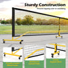 22 ft portable pickleball net with a robust metal frame, lockable wheels, and reinforced support for stability during.