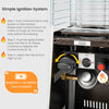 Compact 10000 BTU portable steel tabletop patio heater with simple ignition system and adjustable flame for outdoor use.