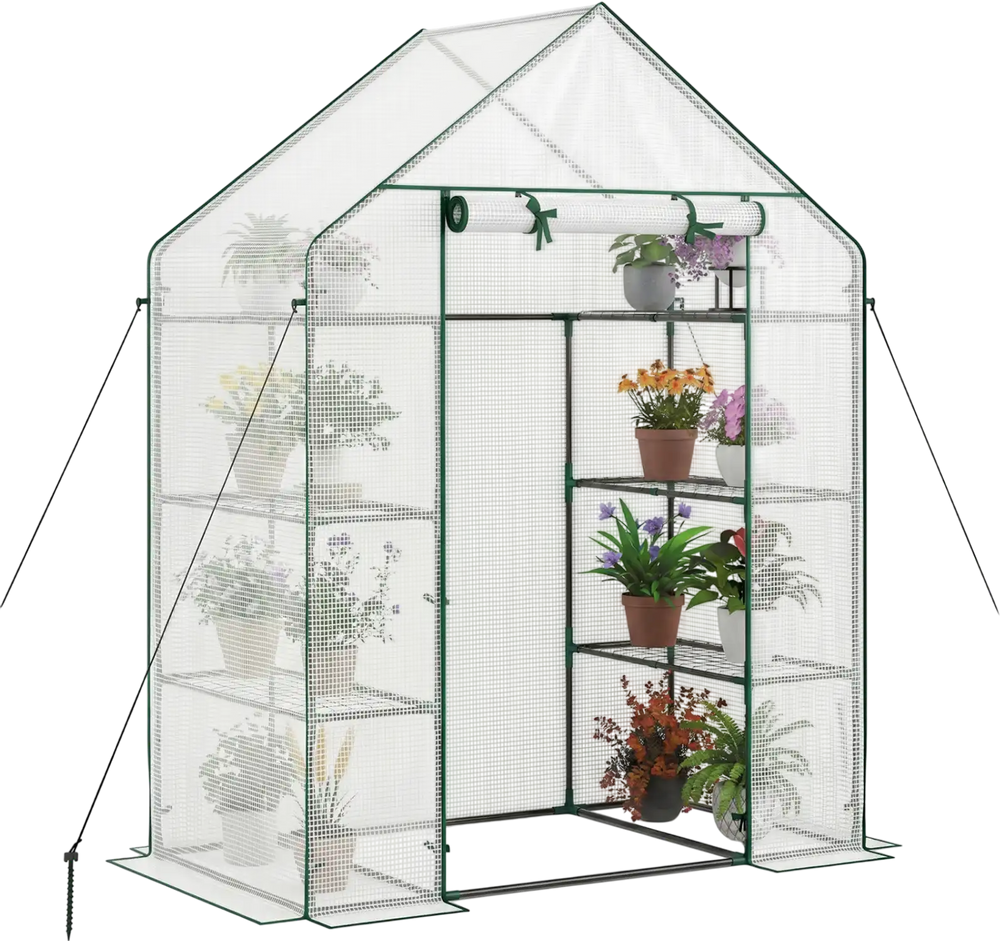 Portable walk-in greenhouse featuring 3 tiers and 6 shelves, ideal for nurturing plants and flowers.