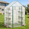 Portable walk-in greenhouse with 3 tiers and 6 shelves, featuring a white cover and potted plants for gardening.