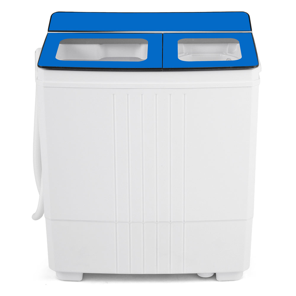 Portable washing machine with blue top, 12 lbs washer and 8 lbs spinner, ideal for apartments and easy mobility.