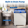 Portable washing machine with built-in drain pump, adjustable inlet hose, and clear view lid for efficient laundry.