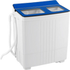 Portable washing machine with twin tubs, blue lid, and hidden controls for customizable laundry cycles and easy.