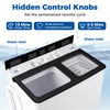 Top view of the portable washing machine with hidden control knobs, featuring a 18 LBS washer and 8 LBS spinner combo.