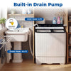 Portable washing machine with built-in drain pump, adjustable inlet hose, and clear view lid for easy laundry.