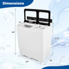 Portable washing machine with dimensions 27" x 16" x 42", featuring twin tub design and see-through lid for easy.