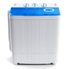 Portable washing machine in blue with dual tubs, drain pump, and easy operation knobs for efficient laundry.