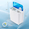 Portable washing machine with blue lid, 17.6 lbs capacity, dual tubs, built-in drain pump, ideal for apartments and RVs.
