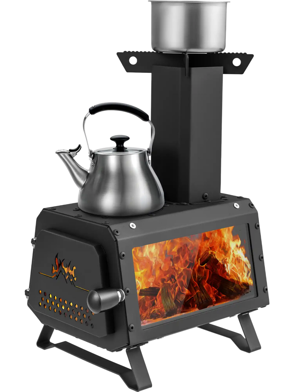 Patented Portable Wood Camping Burning Stove Heater Tabletop Fire Pit with 2 Cooking Positions