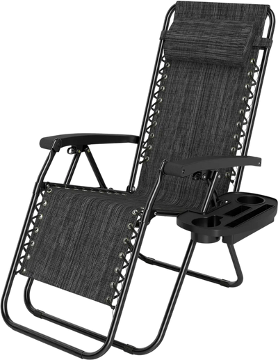 Costway Portable Zero Gravity Beach Chair Recliner w/ Cup Holder Tray 19222624 New
