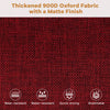 Close-up of thickened 900D Oxford fabric in red, showcasing its wear-resistant, waterproof, and breathable features.