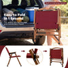 Portable folding camping chair in red with bamboo frame, easy to carry, ideal for outdoor leisure and travel.
