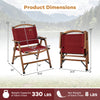 Portable red folding camping chair with bamboo frame, 330 lbs capacity, perfect for outdoor leisure and travel.