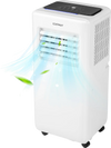 Portable 8000 BTU air conditioner in white with remote control, LED display, and 3 cooling modes for up to 250 sq.ft.