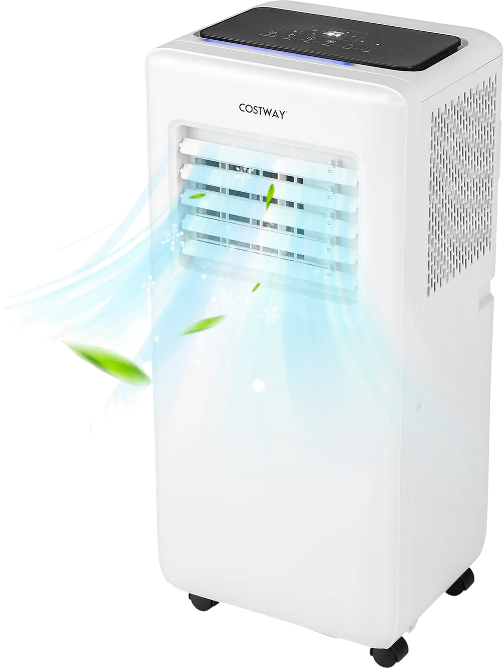 Portable 8000 BTU air conditioner in white with remote control, LED display, and 3 cooling modes for up to 250 sq.ft.