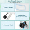 User-friendly features of the 8000 BTU portable air conditioner, including drainage hole, handles, and universal wheels.