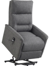 Power lift recliner chair in gray with remote control, side storage pocket, and electric lift for elderly comfort.