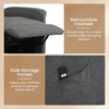 Retractable footrest and side storage pocket of the gray power lift recliner chair for elderly comfort and convenience.