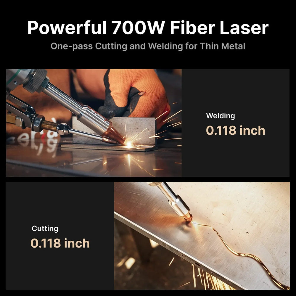 700W fiber laser welding and cutting thin metal with sparks, 0.118 inch precision