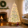 Pre-lit artificial Christmas tree with snow flocked branches, white and lake blue leaves, and warm white LED lights for.