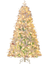 Pre-lit artificial Christmas tree with snow flocked branches, warm white LED lights, and frosted red berries for.