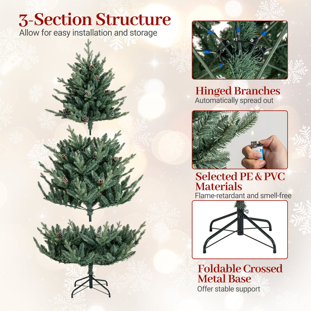 Pre-lit artificial Christmas tree with multicolored LED lights, featuring a 3-section structure for easy setup and.