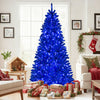 7 ft pre-lit artificial Christmas tree in vibrant royal blue with 340 LED lights, perfect for festive holiday decor.