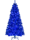 7 ft pre-lit artificial Christmas tree in vibrant royal blue with 340 LED lights and 3 lighting modes for festive decor.