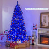 7 ft pre-lit artificial Christmas tree in vibrant royal blue with 340 LED lights, showcasing a modern holiday.