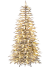 Pre-lit artificial Christmas tree with 280 warm white LED lights, featuring a snowy texture and elegant tiered design.