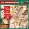 Pre-lit artificial Christmas tree featuring 526 branch tips, 280 warm white LED lights, and 72 snowy pine cone covers.