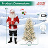 Pre-lit artificial Christmas tree with warm white LED lights, snow flocking, and included gloves for easy setup.