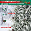Close-up of the snow-flocked branches of a pre-lit artificial Christmas tree with PVC and PE leaves for a lifelike appearance.