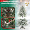 Pre-lit artificial Christmas tree with warm white LED lights, snow flocking, and hinged branches for easy setup and storage.