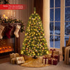 4.5/7 FT pre-lit artificial Christmas tree showcasing dense branch tips and warm white LED lights, ideal for festive settings.