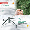 Pre-lit artificial Christmas tree with 200/500 warm white LED lights and a stable crossed metal base for easy setup.