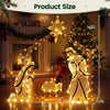 Pre-lit artificial crystal Holy Family decoration with warm white LED lights, shown as a 4.2 ft nativity scene.