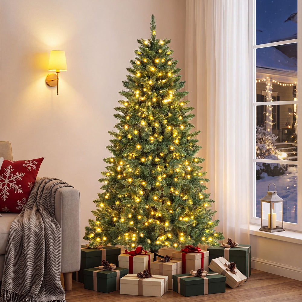 Pre-Lit Artificial Half National Christmas Tree with 8 Flash Modes-6 ft - Gallery View 1 of 10