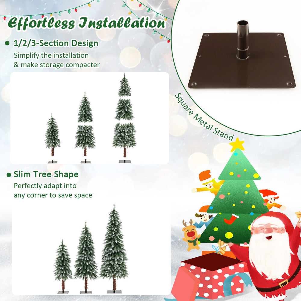 Pre-lit Christmas tree set of 3 with snowy branches and slim design, perfect for space-saving holiday decor.