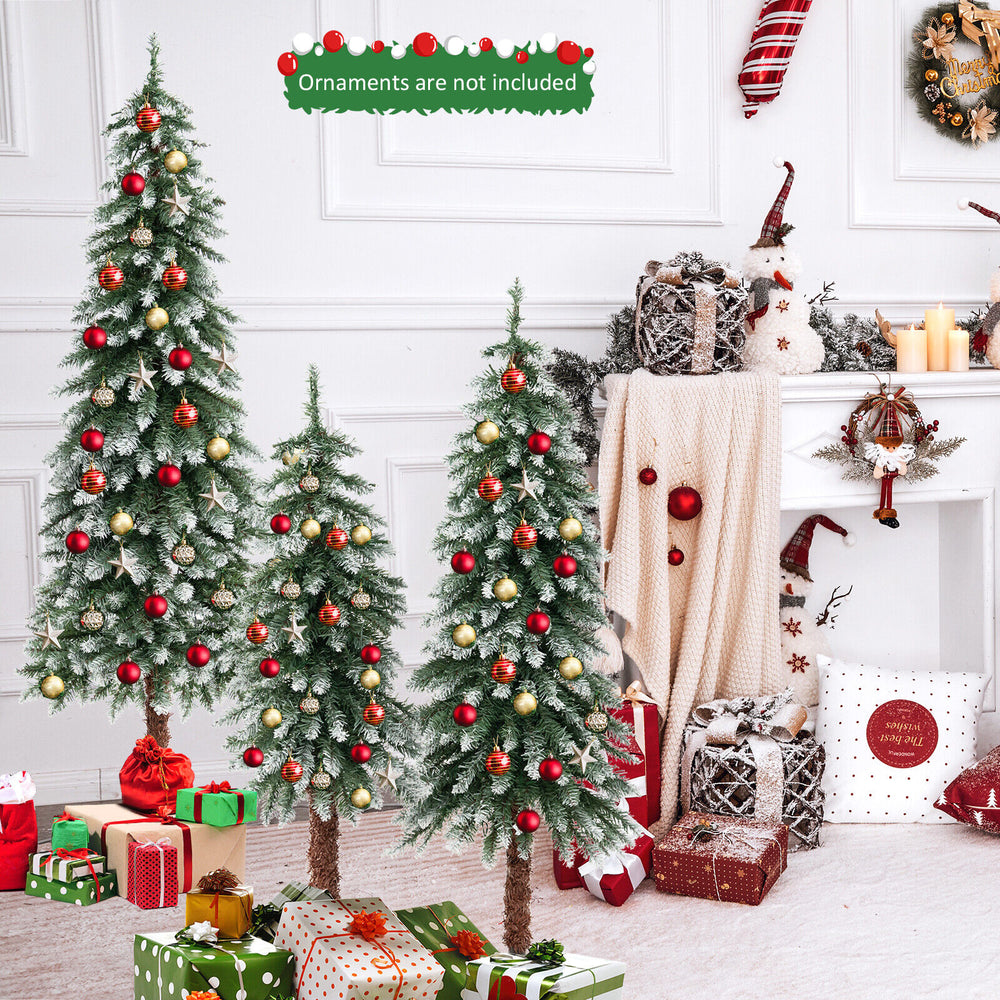 Set of 3 pre-lit snowy Christmas trees with warm white LED lights, perfect for festive home or office decoration.