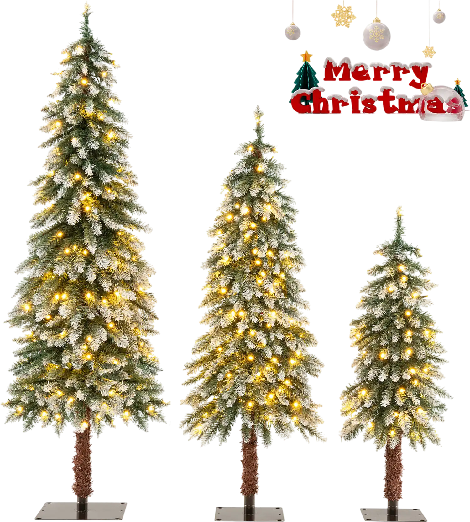 Costway Pre-Lit Snowy Slim Christmas Tree Set of 3 35496821 New
